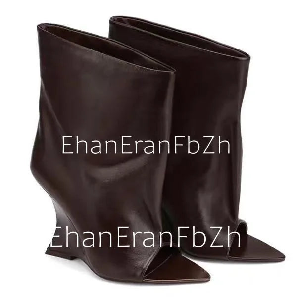 SoleLadies' Spring/Summer New Fish Mouth Slope High Heel Short Boots with Pointed Toe Exposed Cool Boots, Mid Top Boots