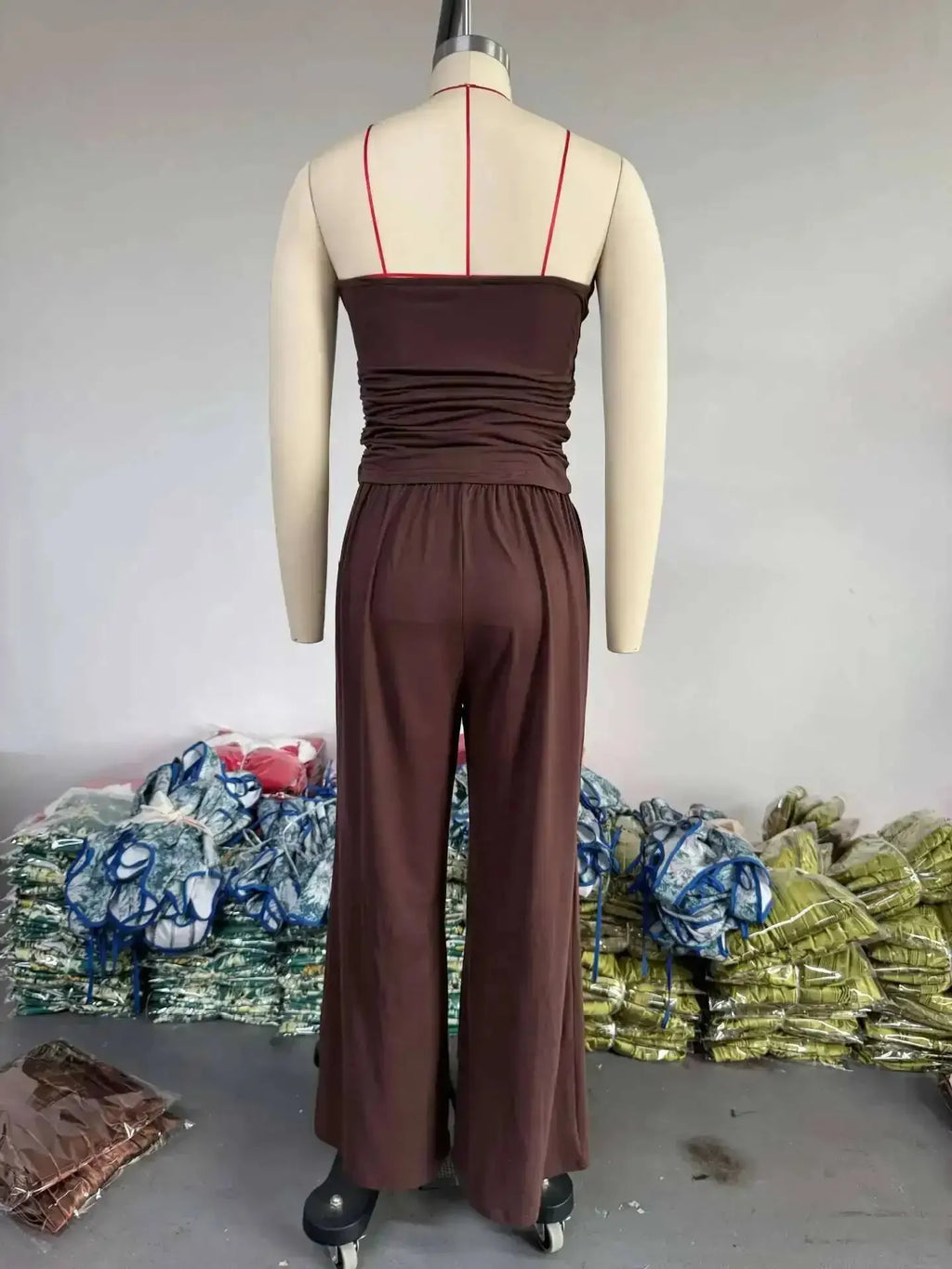 Summer Women's Clothing Casual 3Pcs Strapless Vest Long Cardigan Wide-Leg Pants Suit Lady Elegant Office Wear Outfits for Female