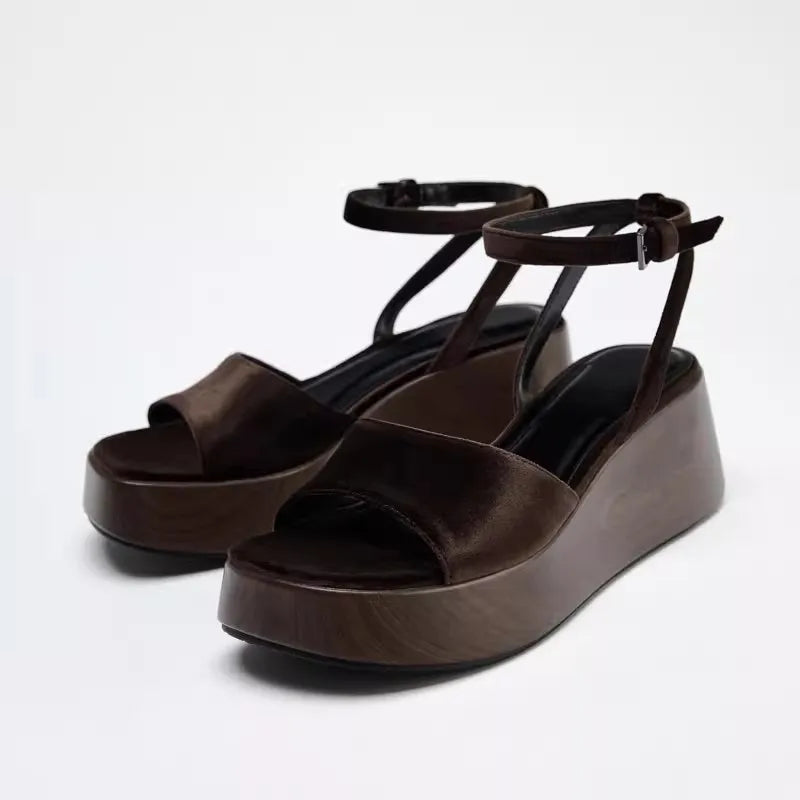 Women's Retro Velvet Wedge Sandals Platform Heels, Open Toe Ankle Strap Clogs Comfortable for Beach Resort Vacation Party