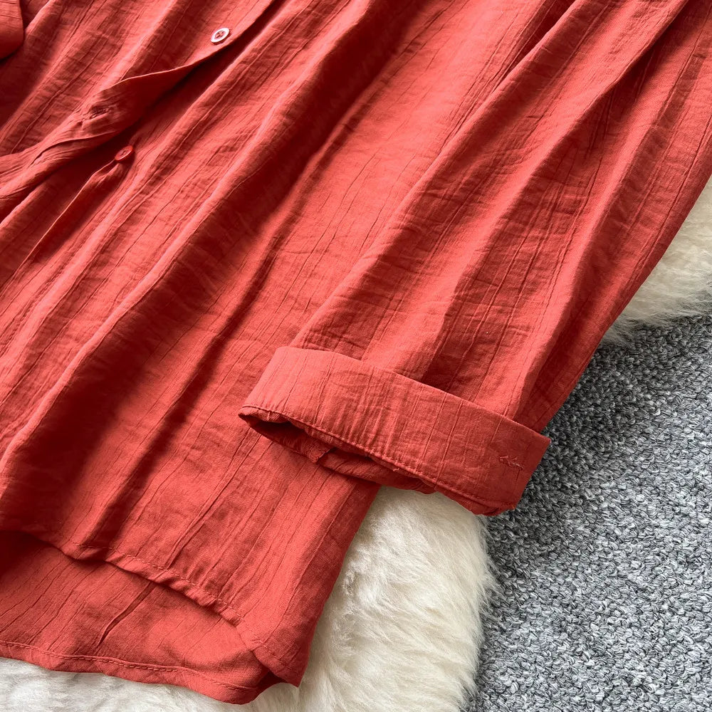 Women Two Piece Sets Dress Set Full Sleeve Shirt Casual Loose Long Dresses Sling A Line Y2k Streetwear Elegant Work Summer 2026