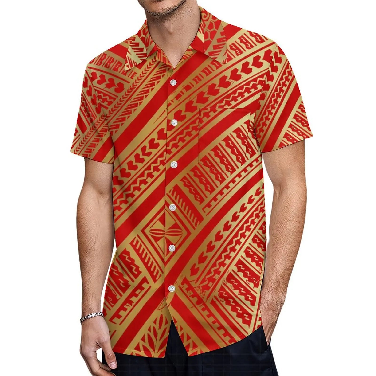 Support Custom Samoan National Dress Women'S Crew-Neck Maxi Dress Fashion Slit Dress With Men'S Short-Sleeved Shirt 9xl