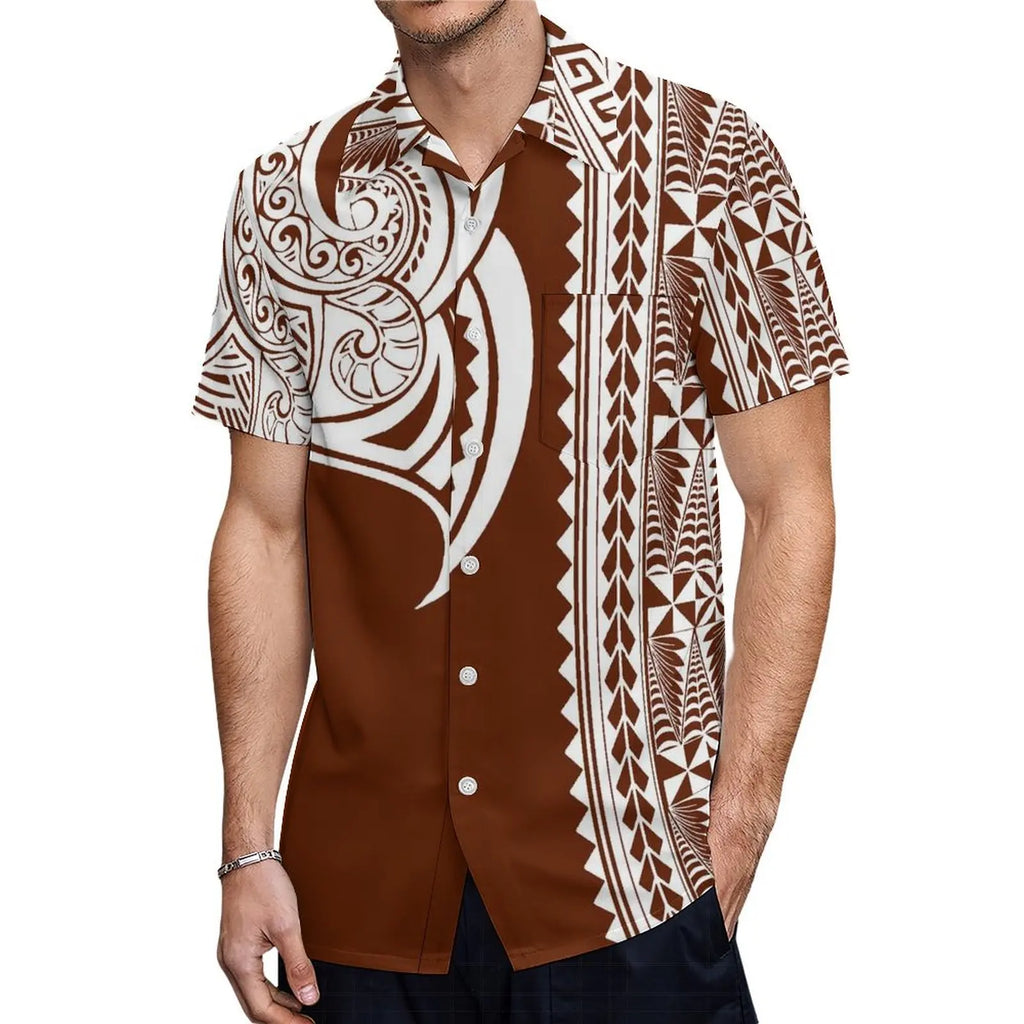 Support Custom Samoan National Dress Women'S Crew-Neck Maxi Dress Fashion Slit Dress With Men'S Short-Sleeved Shirt 9xl