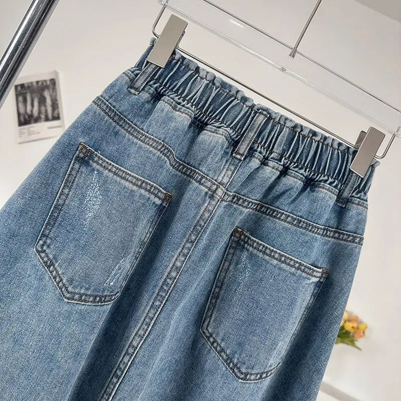 New Denim Long Skirt High Waist Loose Solid Leisure A- Line Umbrella Skirt Spring Autumn Fashion Women's Half Body Skirt