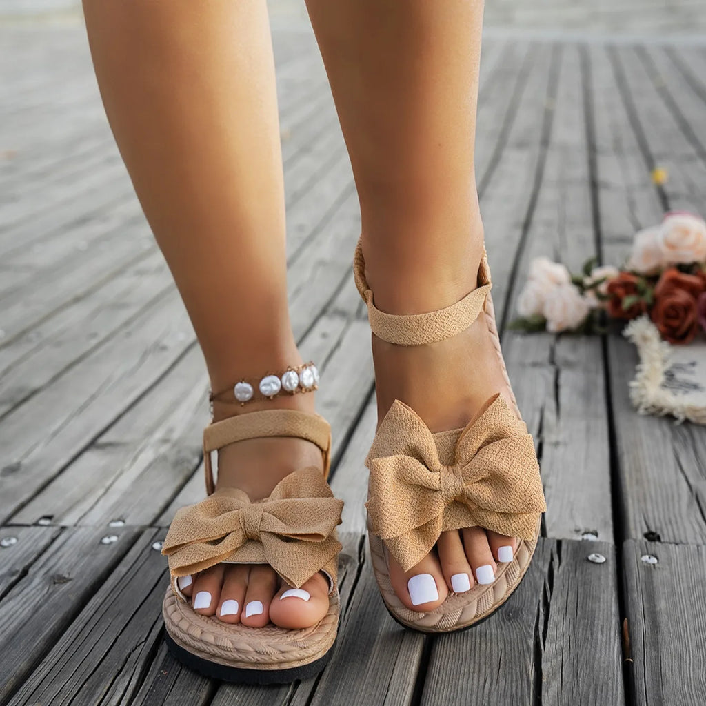 New Summer Flat Sandals Fashion Beach Slippers Outdoor Bow Tie Flat Shoes Home Women Anti-slip Trend Sandals Lightweight Sandals