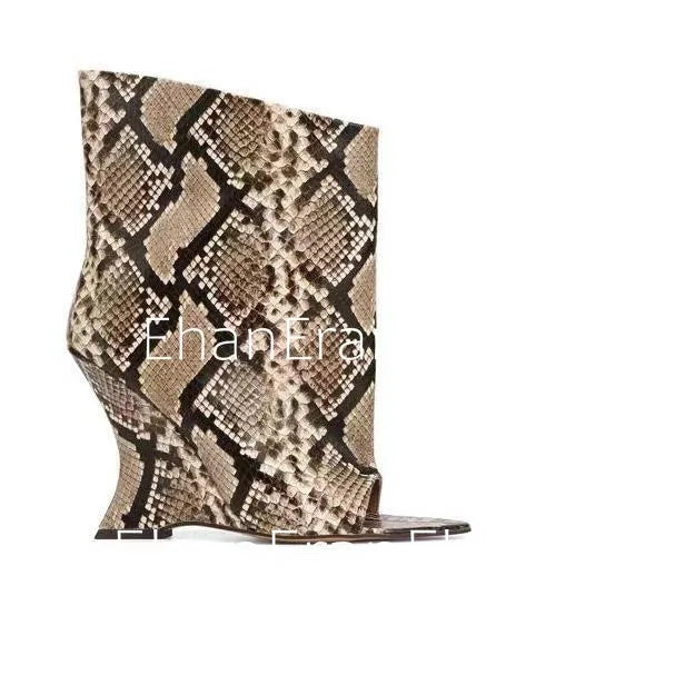 SoleLadies' Spring/Summer New Fish Mouth Slope High Heel Short Boots with Pointed Toe Exposed Cool Boots, Mid Top Boots
