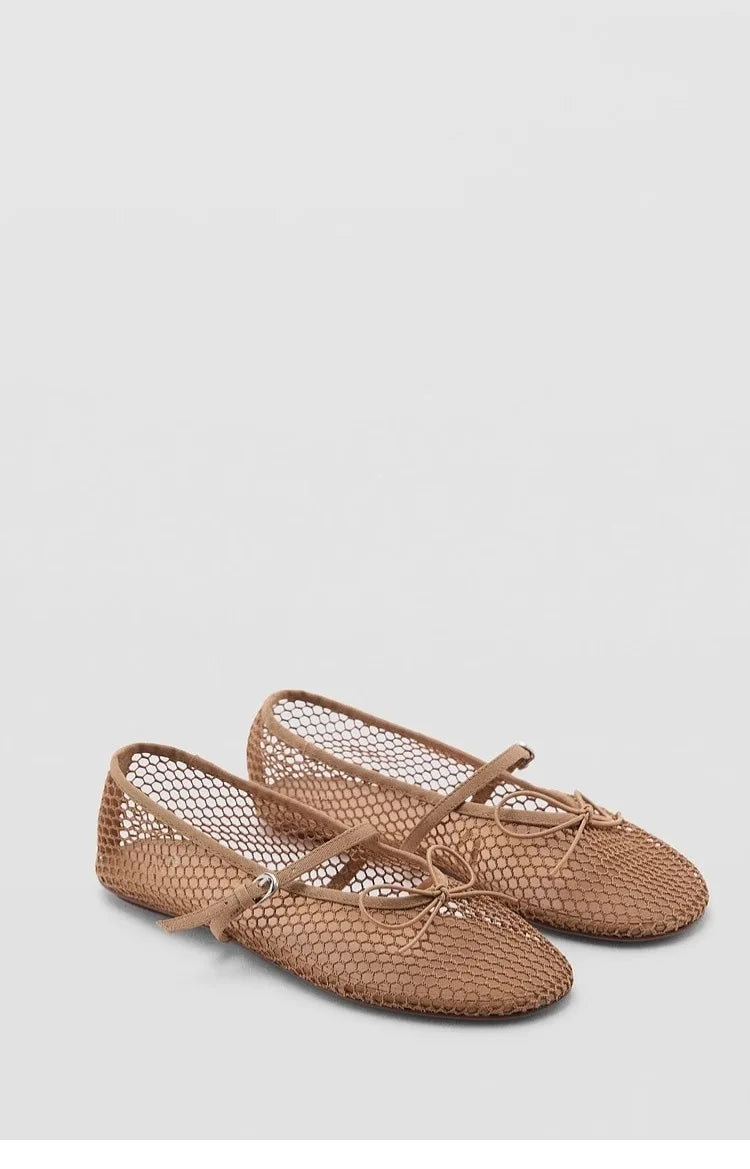 Mesh Summer Ballet Flats Shoes Women Buckle Strap Breathable 2025 New Flats Shoes Ladies Black Mary Janes Footwear Loafers