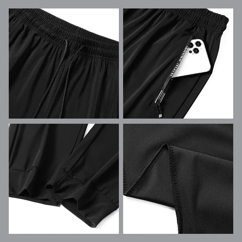 Men's Casual Pants High Elastic Fiber Drawstring Zipper Pocket Quick Dry Sports Pants Baggy Joggers Football Hiking Man Fishing