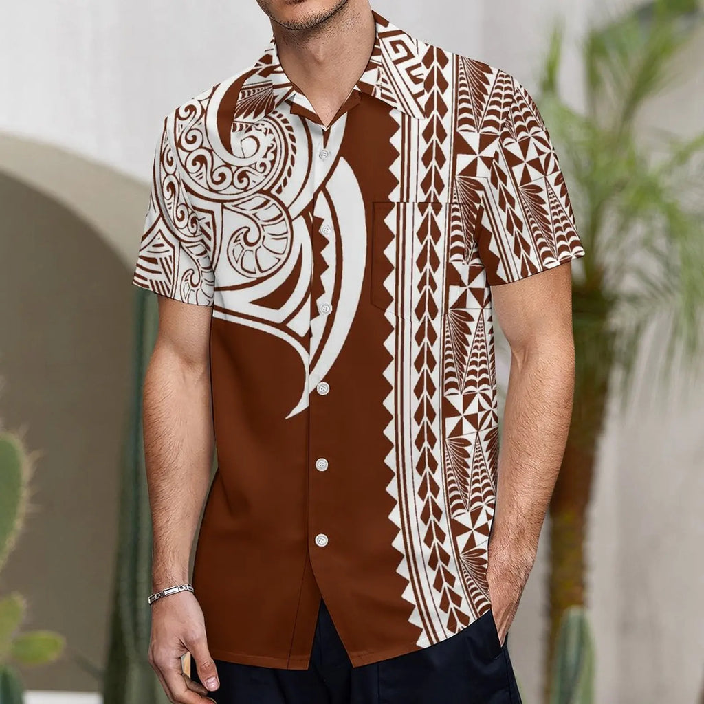 Support Custom Samoan National Dress Women'S Crew-Neck Maxi Dress Fashion Slit Dress With Men'S Short-Sleeved Shirt 9xl
