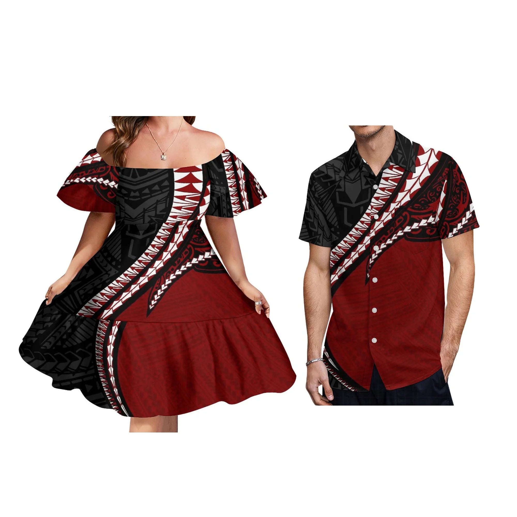 Tattoo Designs Customized On Demand Feature Ruffle Sleeve Dress Polynesian Traditional Tribe Short Dress For Evening 1 MOQ