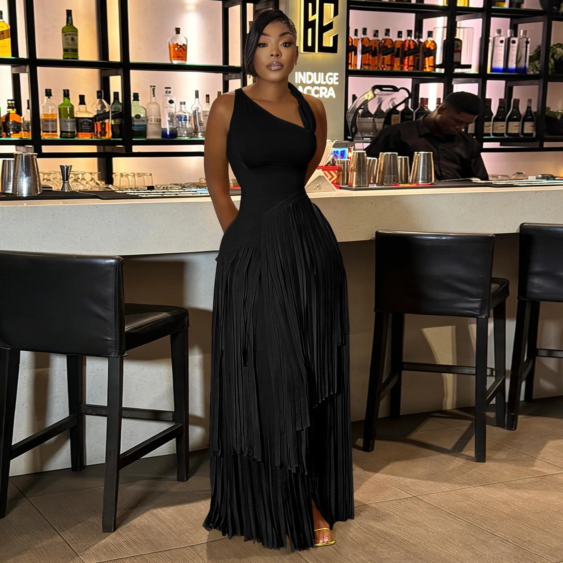 Summer Solid Color Tassel Dress for Women Elegant Slim Fit Women's Dress Fashionable Casual Maxi Dress