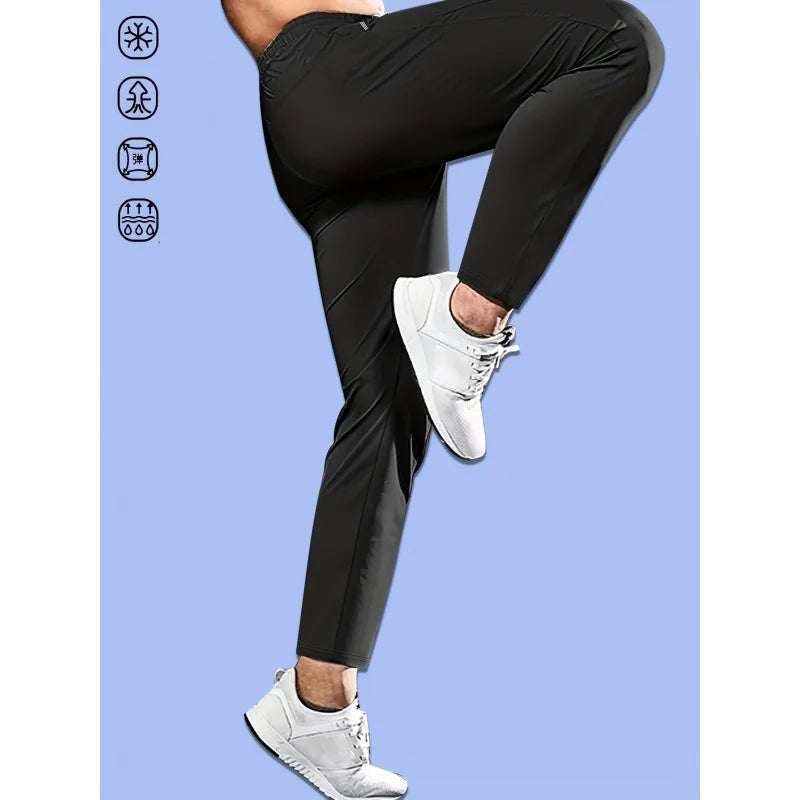 Men's Casual Pants High Elastic Fiber Drawstring Zipper Pocket Quick Dry Sports Pants Baggy Joggers Football Hiking Man Fishing