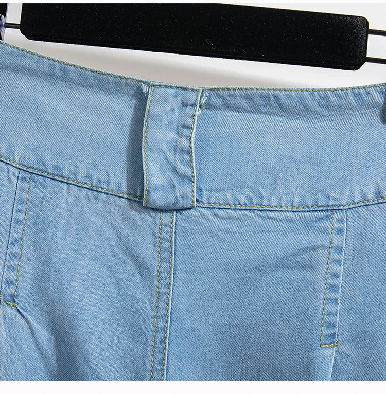 High Waist Calf-length Casual Jeans Women New 2024 Spring Simple Style Solid Color Loose Female Denim Wide Leg Pants B3322