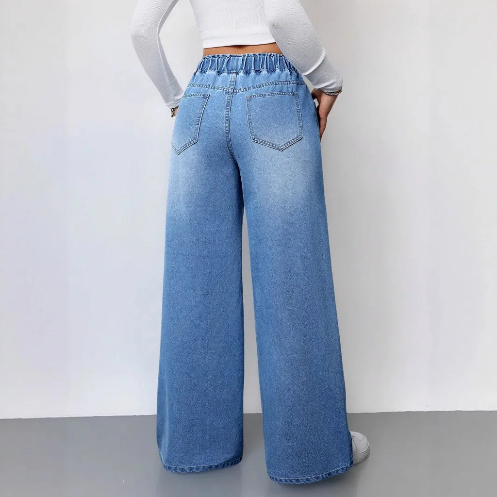 Light Blue Women's Denim Jean Pants High Waist Straight Leg Wide Leg Trousers Summer Casual Loose Fit Jeans