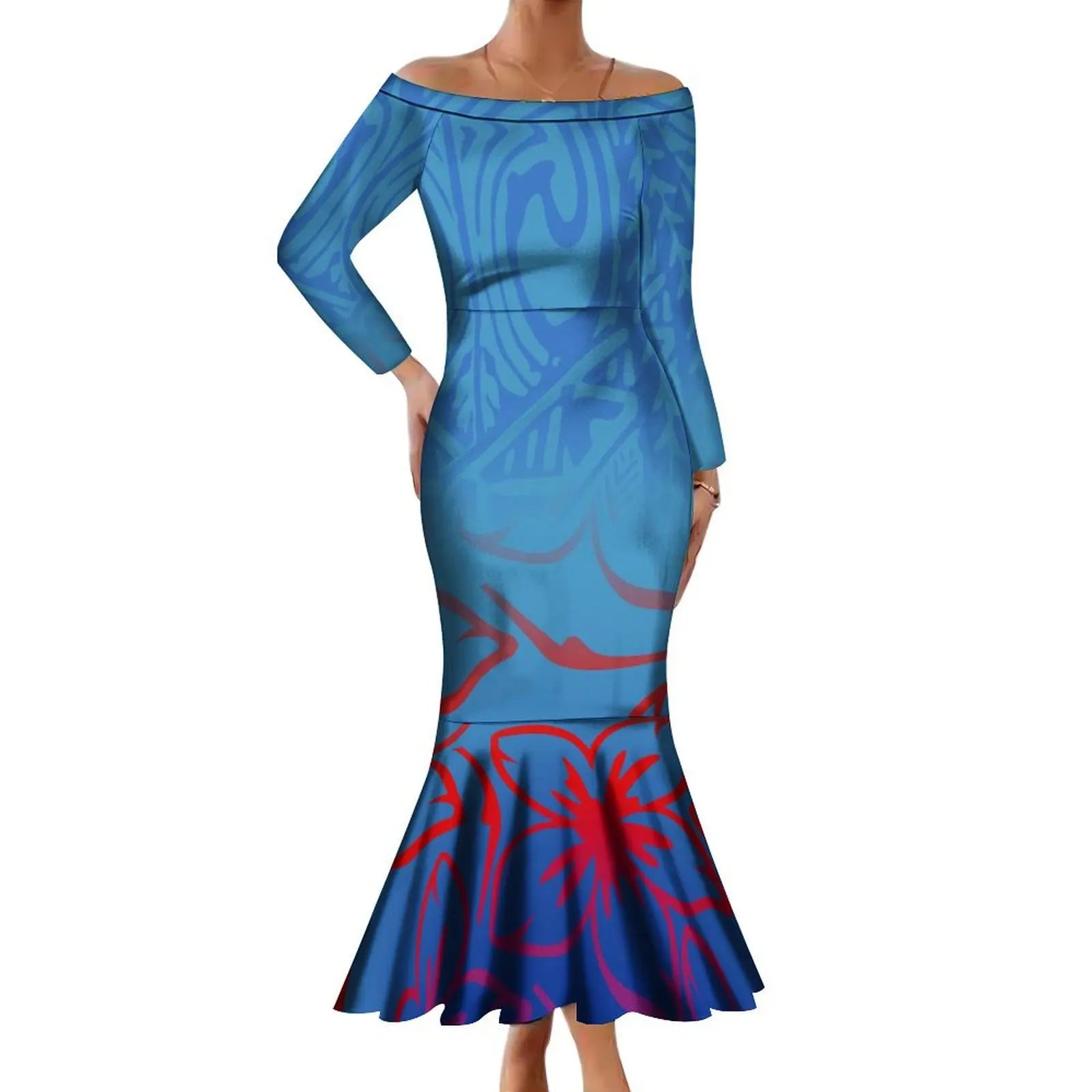Tattoo Designs Customized On Demand Feature Ruffle Sleeve Dress Polynesian Traditional Tribe Short Dress For Evening 1 MOQ