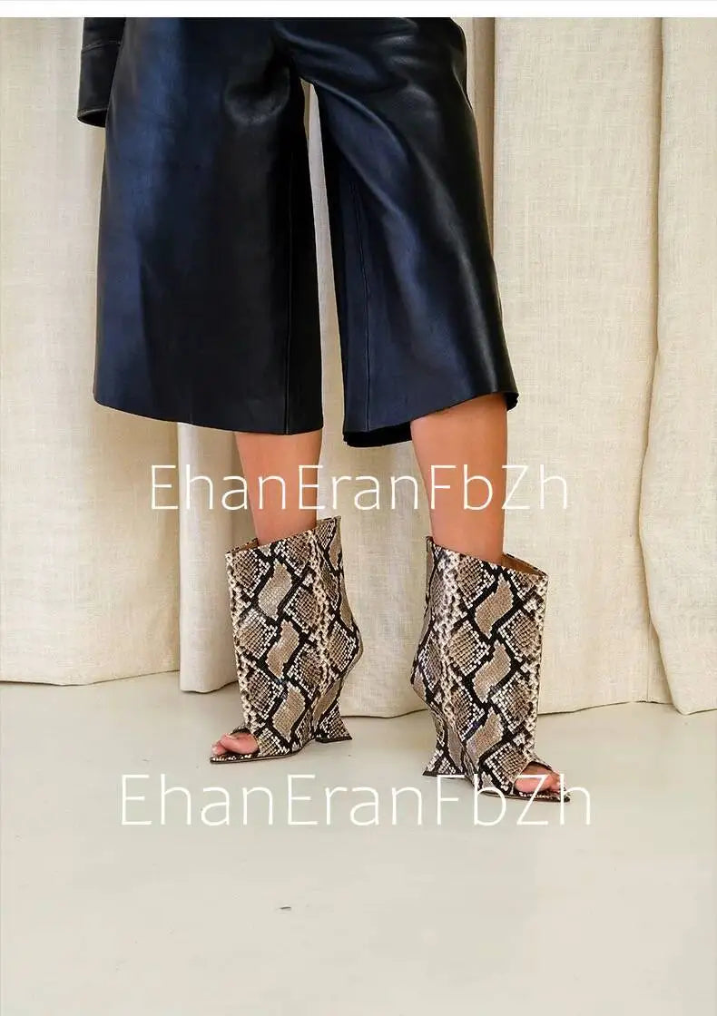 SoleLadies' Spring/Summer New Fish Mouth Slope High Heel Short Boots with Pointed Toe Exposed Cool Boots, Mid Top Boots