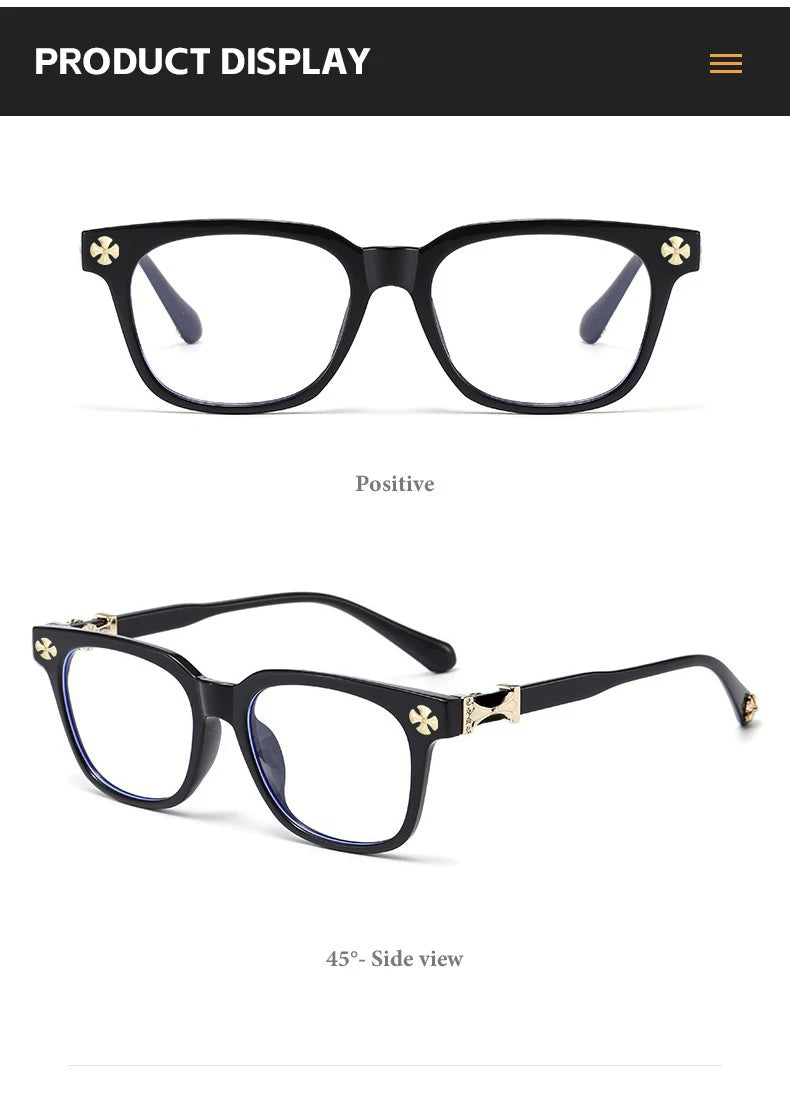 2026 New Women's Oversized Frame Blue Light Blocking Glasses with Rhinestone Decor Anti Radiation Computer Eyeglasses F114