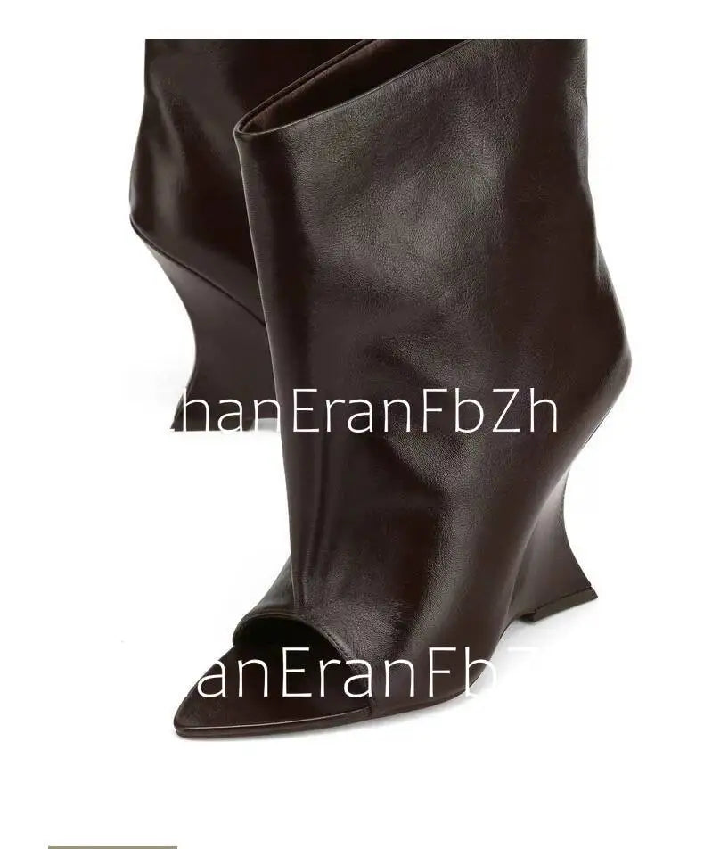 SoleLadies' Spring/Summer New Fish Mouth Slope High Heel Short Boots with Pointed Toe Exposed Cool Boots, Mid Top Boots