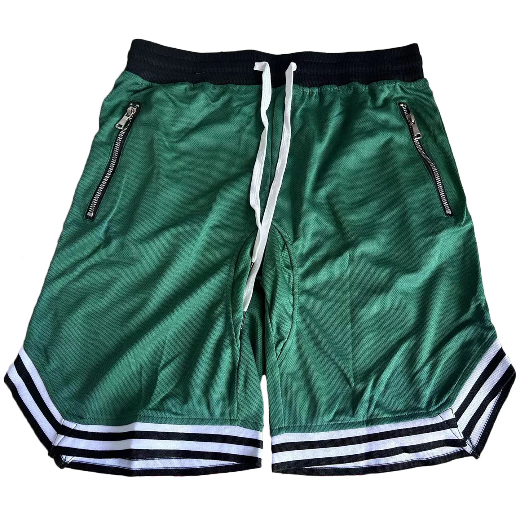 Men's zippered pocket drawstring shorts, sportswear, breathable, quick drying, comfortable, loose fitting color matching shorts,