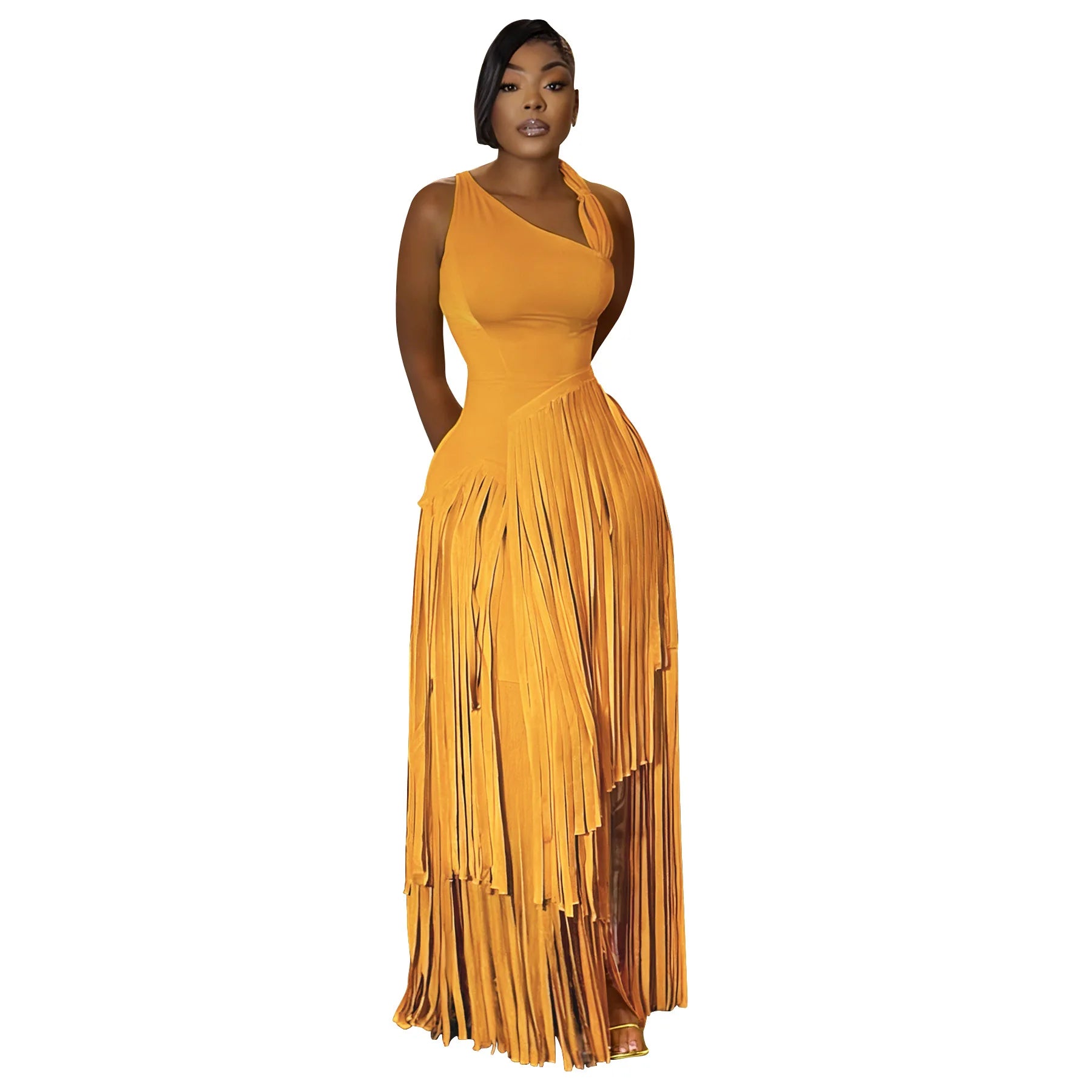 Summer Solid Color Tassel Dress for Women Elegant Slim Fit Women's Dress Fashionable Casual Maxi Dress