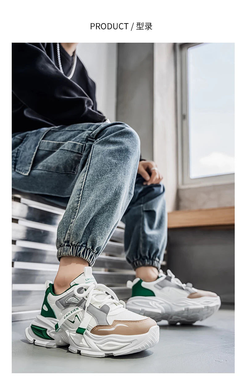 Men's Thick sole casual sneakers four seasons breathable lightweight soft-sole outdoor running shoes students speed sports shoes