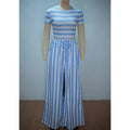 New African Fashion Women Two Piece Set Striped Printed Slim Crop Top And Loose Wide Leg Pants Set