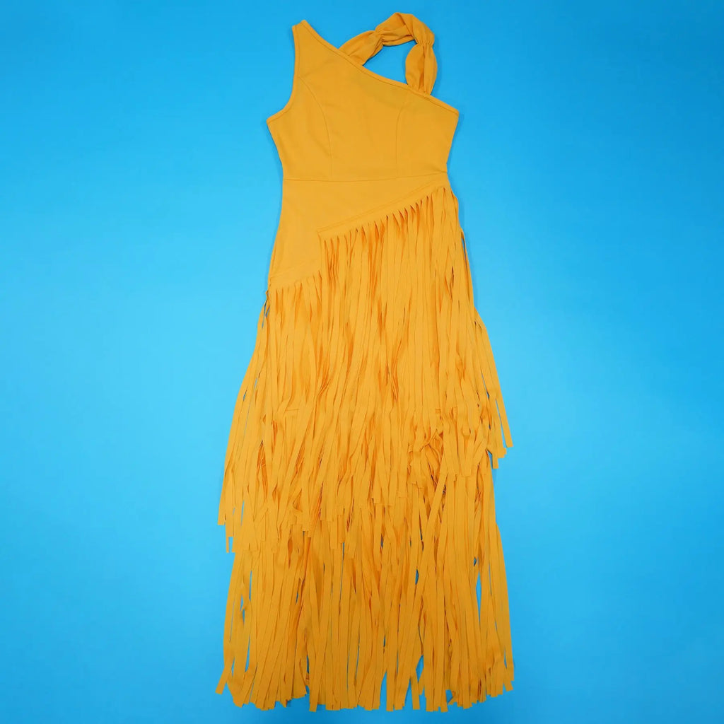 Summer Solid Color Tassel Dress for Women Elegant Slim Fit Women's Dress Fashionable Casual Maxi Dress