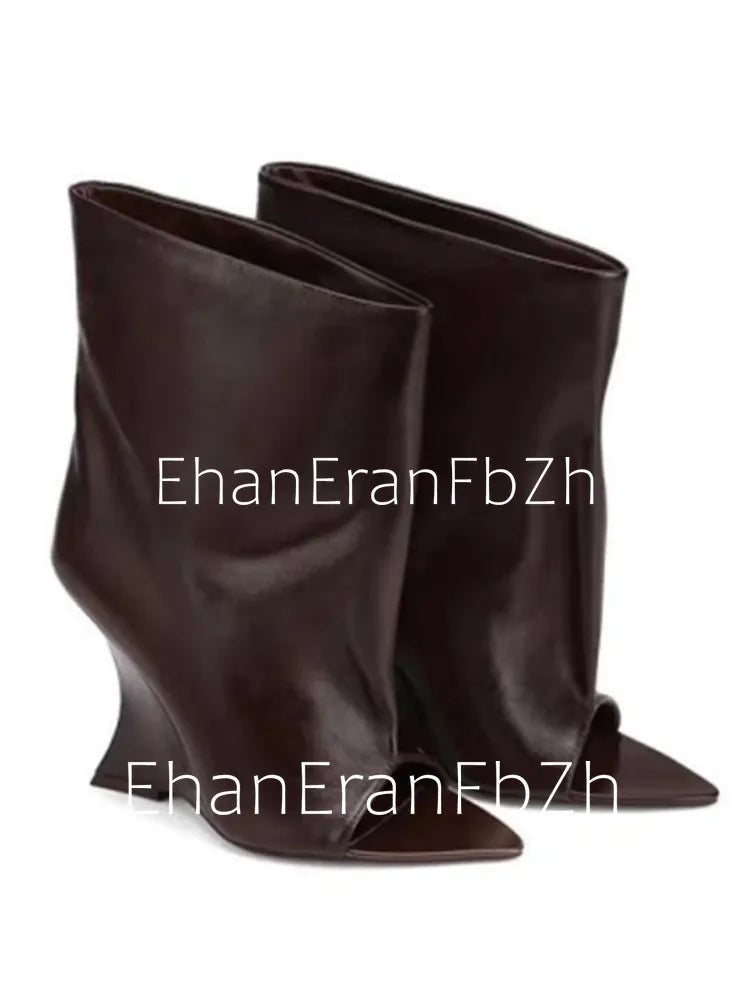 SoleLadies' Spring/Summer New Fish Mouth Slope High Heel Short Boots with Pointed Toe Exposed Cool Boots, Mid Top Boots