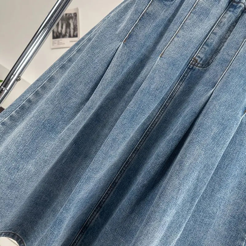 New Denim Long Skirt High Waist Loose Solid Leisure A- Line Umbrella Skirt Spring Autumn Fashion Women's Half Body Skirt