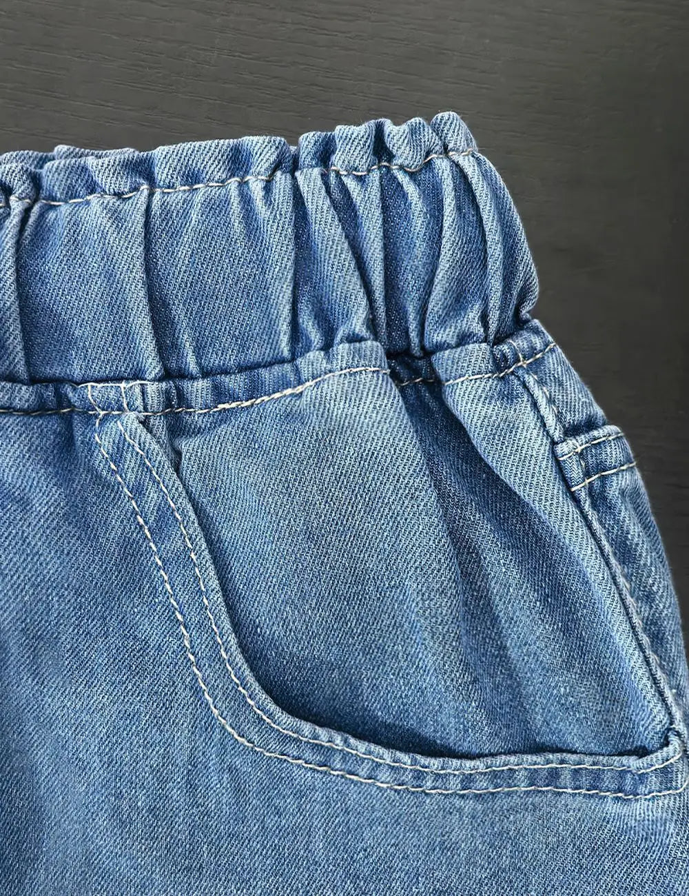 Retro Heavyweight Light Blue Denim High Waist Loose Straight Elastic Waist Wide Leg Pants Women Summer Design Sense Jeans