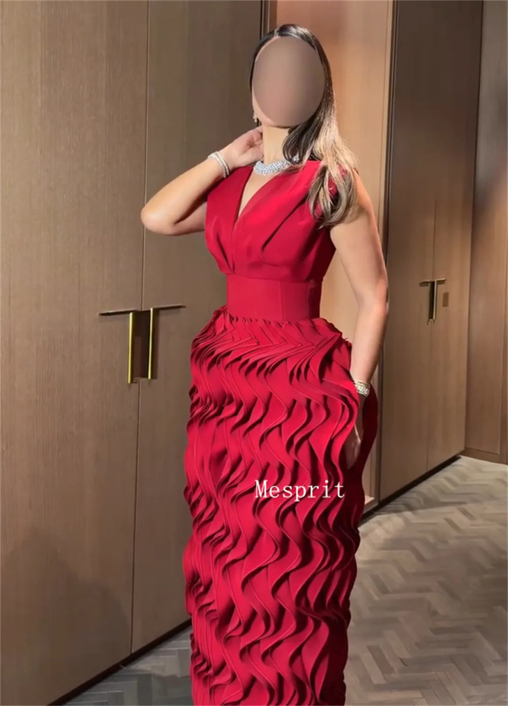 Customized High Quality Jersey Pleat Straight V-neck Long Bespoke Occasion Party Dresses Exquisite Chinese Style