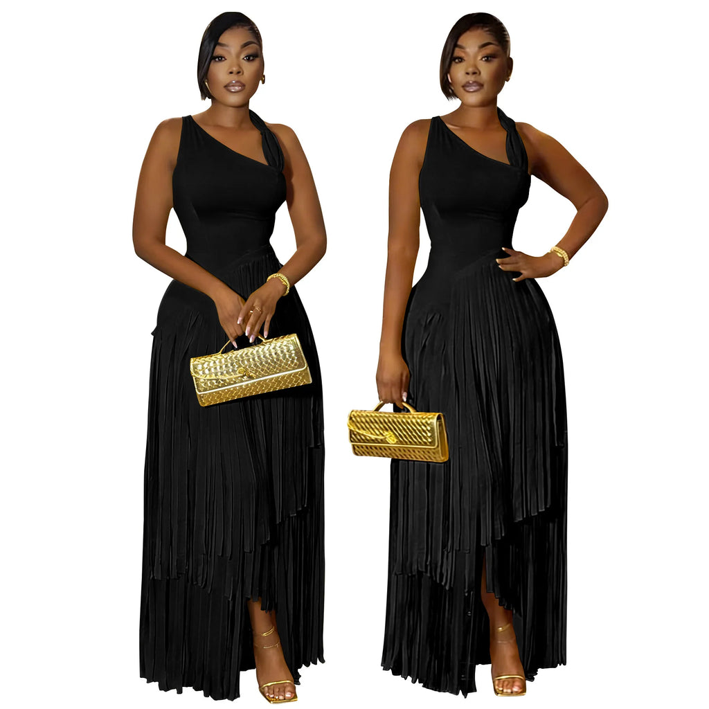 Summer Solid Color Tassel Dress for Women Elegant Slim Fit Women's Dress Fashionable Casual Maxi Dress