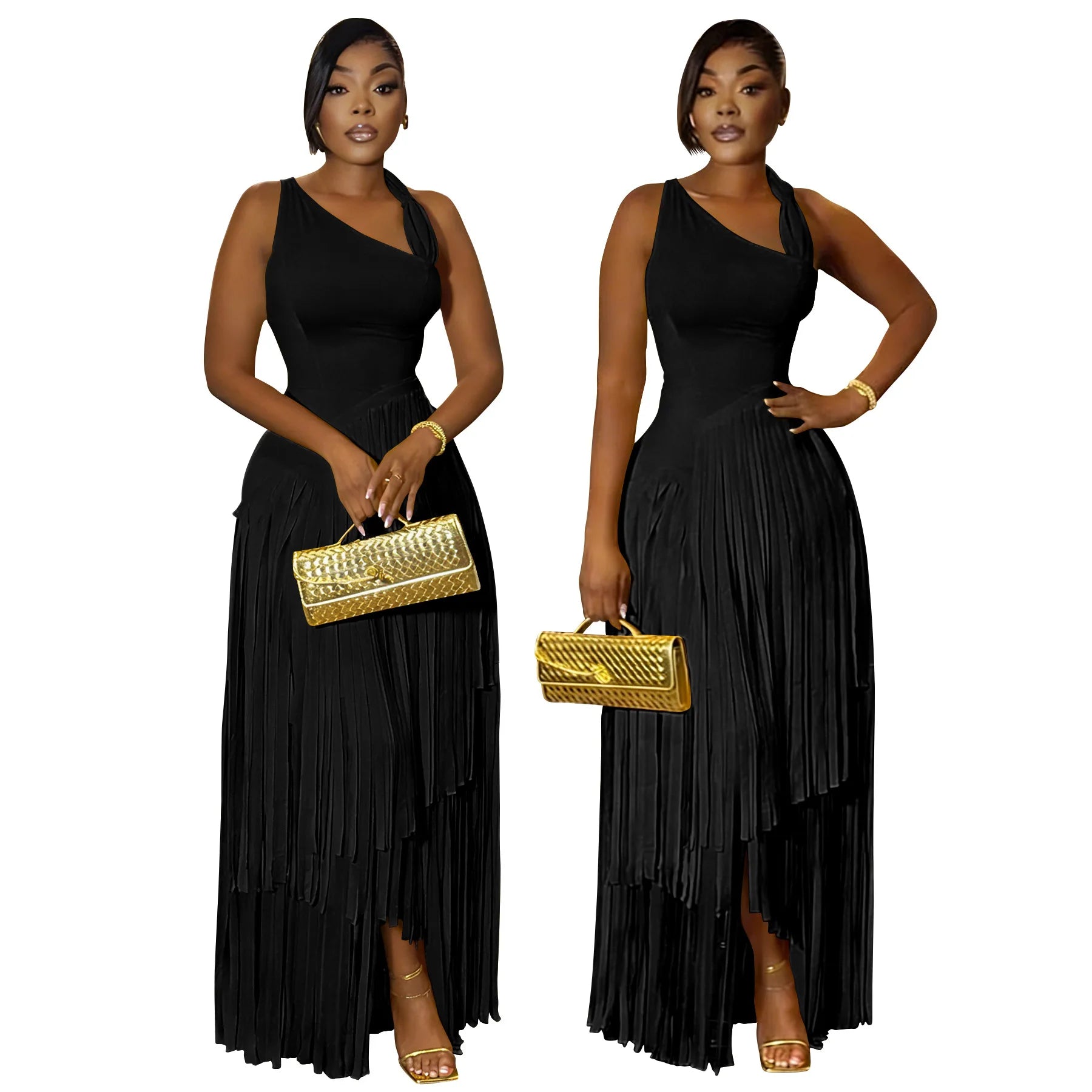 Summer Solid Color Tassel Dress for Women Elegant Slim Fit Women's Dress Fashionable Casual Maxi Dress