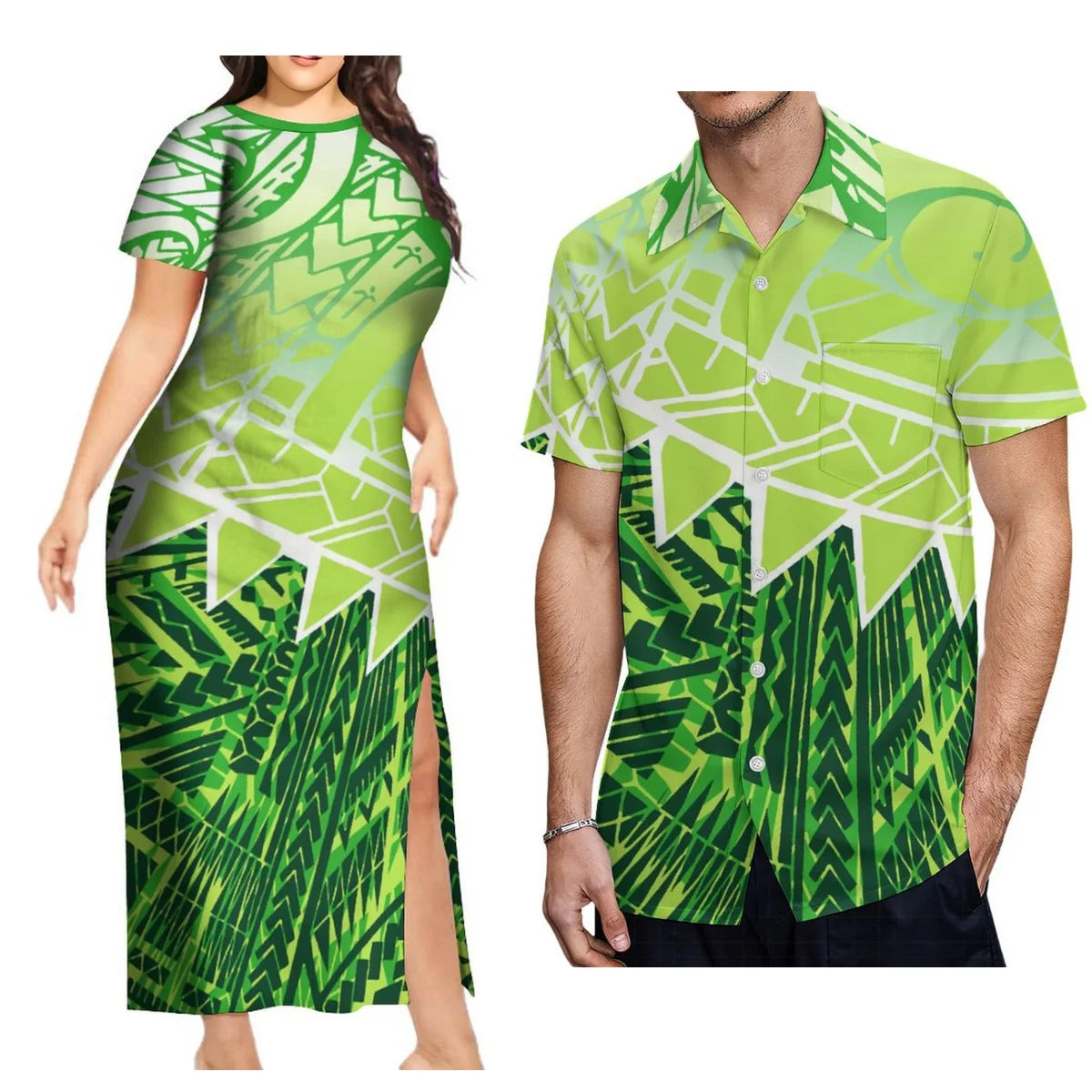 Support The Design Of Women'S Short Sleeve Dress Crew-Neck Samoan Polynesian Tribal Pattern And Hawaiian Men'S Shirt Couple Suit