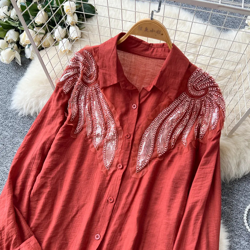 Women Two Piece Sets Dress Set Full Sleeve Shirt Casual Loose Long Dresses Sling A Line Y2k Streetwear Elegant Work Summer 2026
