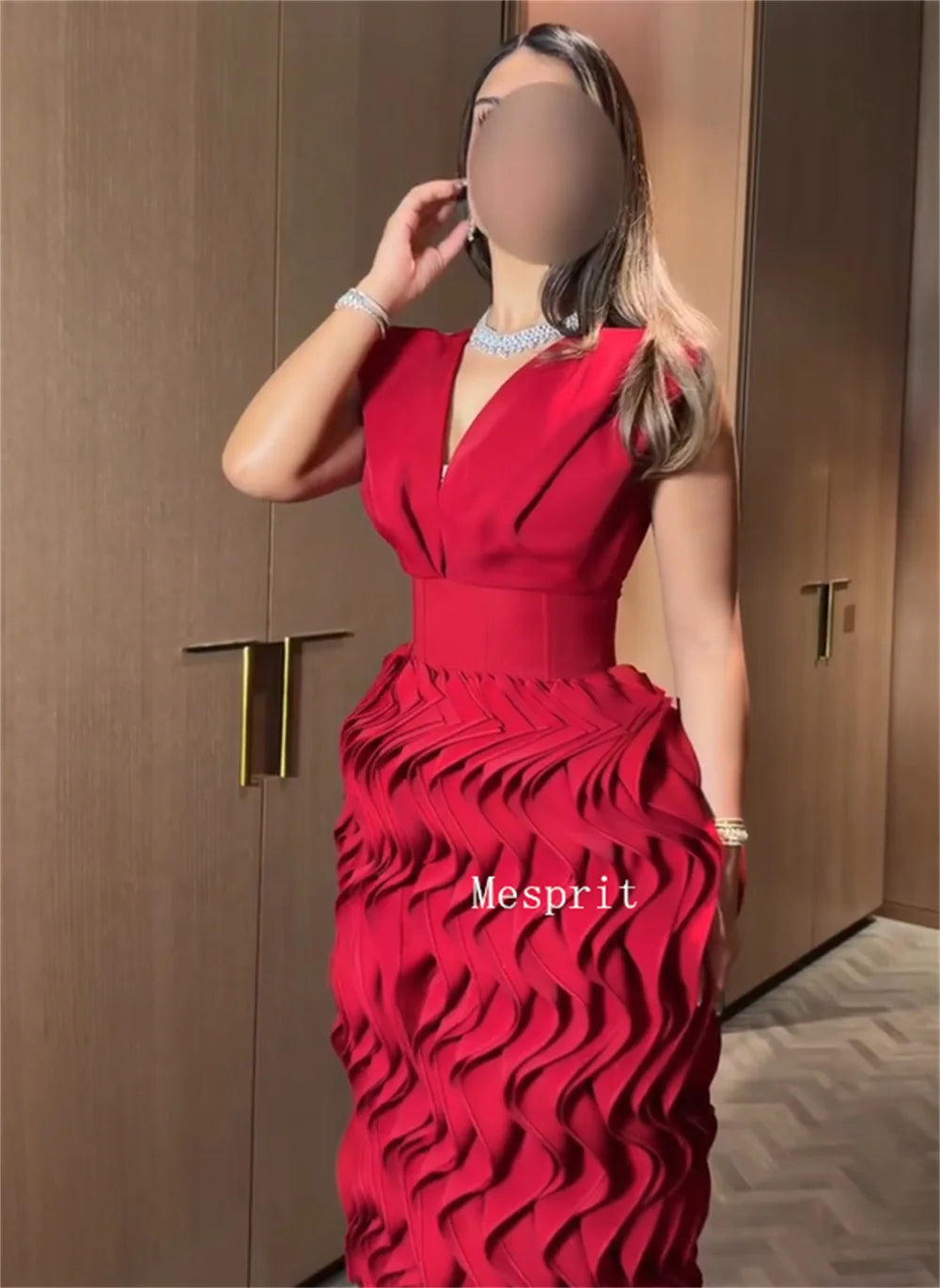 Customized High Quality Jersey Pleat Straight V-neck Long Bespoke Occasion Party Dresses Exquisite Chinese Style