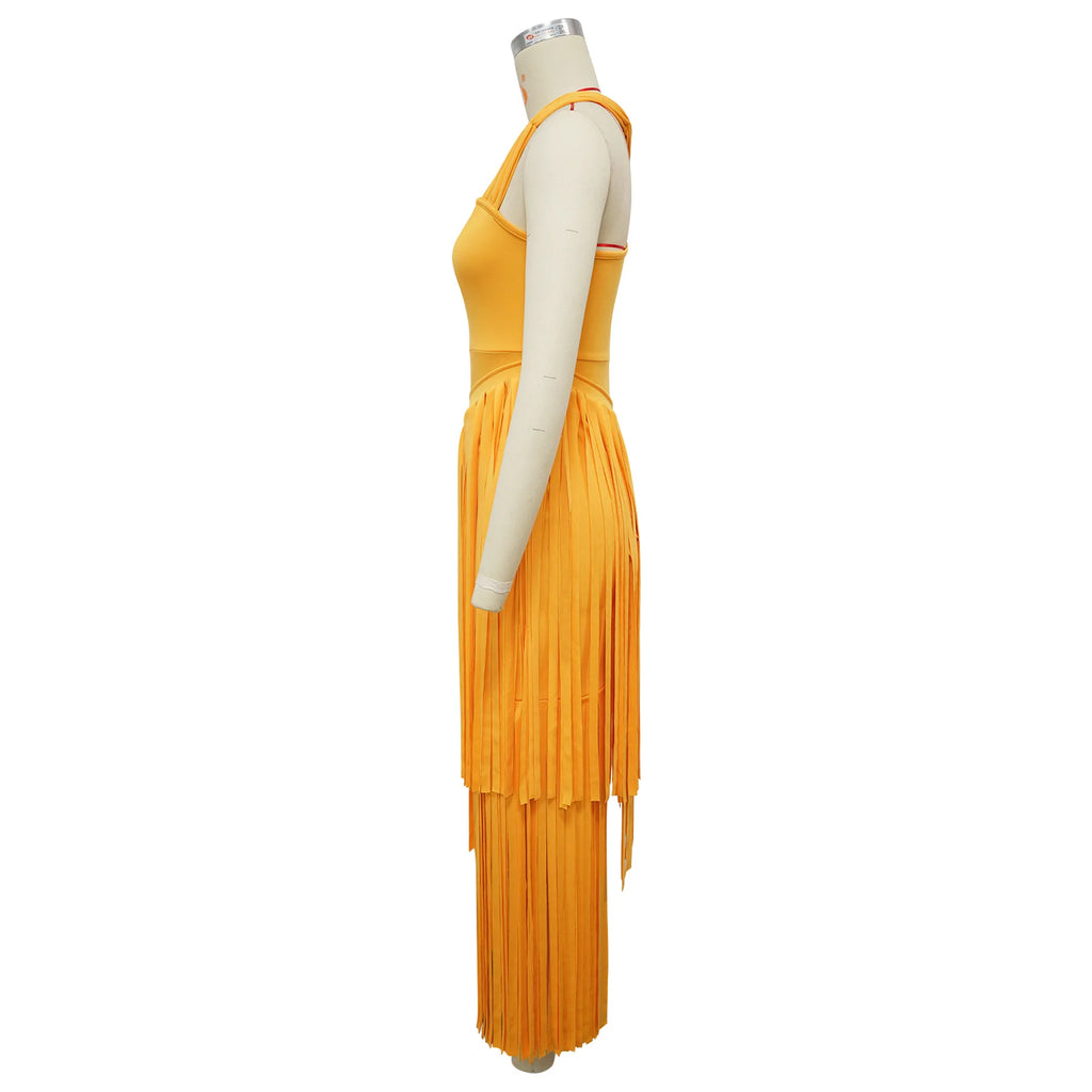 Summer Solid Color Tassel Dress for Women Elegant Slim Fit Women's Dress Fashionable Casual Maxi Dress