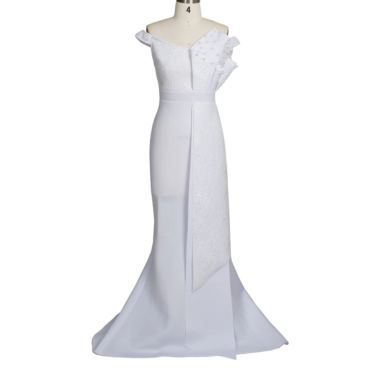 2021 Winter Women Slash Neck Short Sleeve Pearl Dress Sexy Office Lady Africa Evening Night Club Party Long Maxi Dresses GL05143