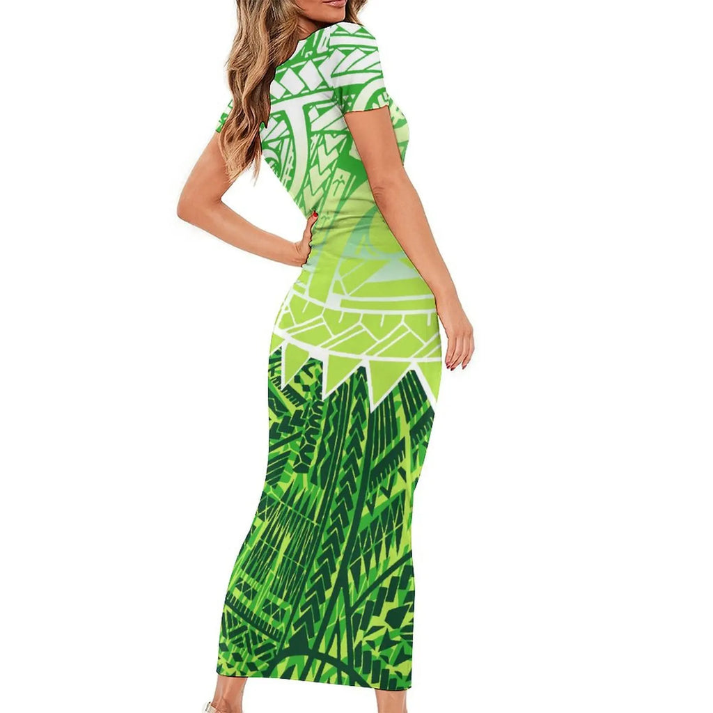 Support The Design Of Women'S Short Sleeve Dress Crew-Neck Samoan Polynesian Tribal Pattern And Hawaiian Men'S Shirt Couple Suit