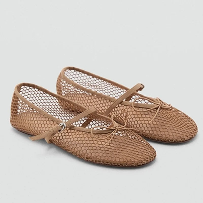 Mesh Summer Ballet Flats Shoes Women Buckle Strap Breathable 2025 New Flats Shoes Ladies Black Mary Janes Footwear Loafers