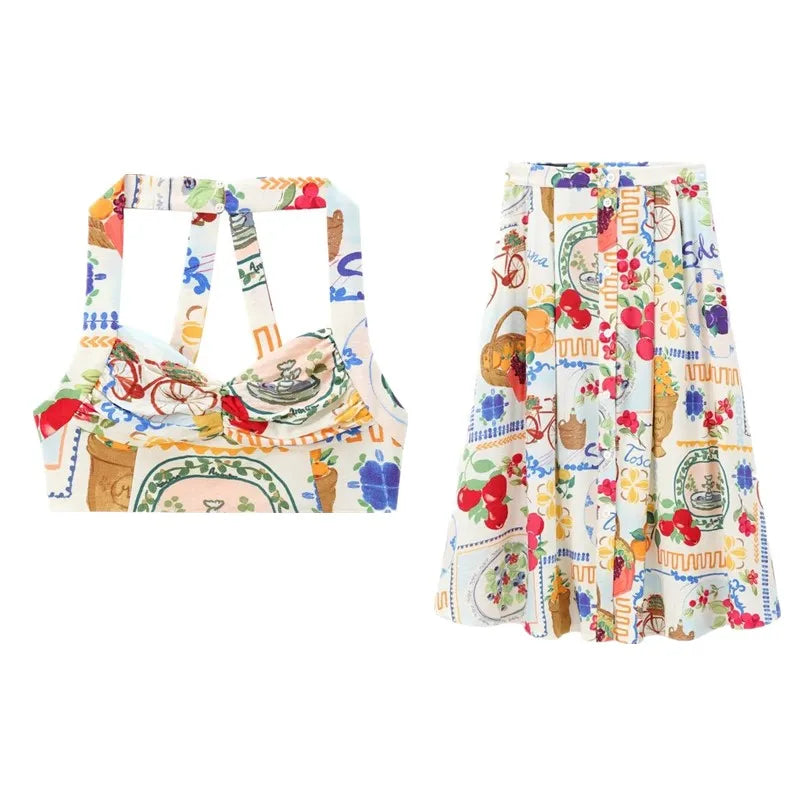 Autumn 2024 New Women's Faion Set Ne Print ort Top mid Waist f Skirt Ele Versatile Workwear for Young Profionals