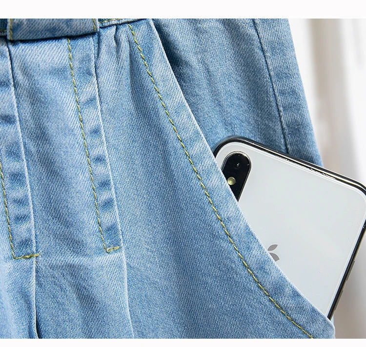 High Waist Calf-length Casual Jeans Women New 2024 Spring Simple Style Solid Color Loose Female Denim Wide Leg Pants B3322