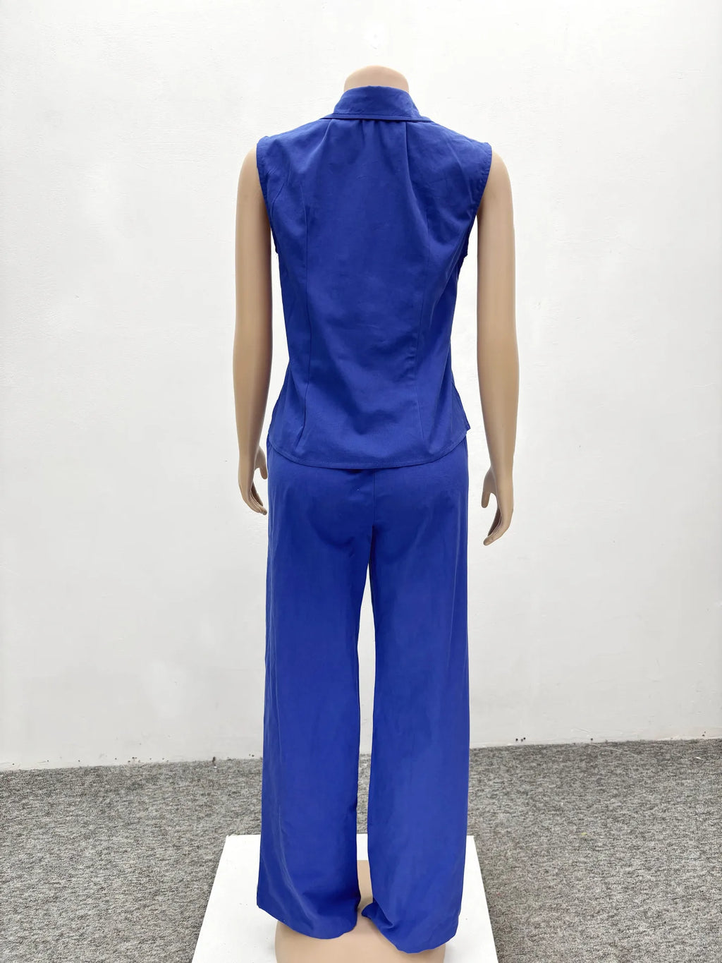 Women Pant Set Two Piece Sets Y2k Streetwear Pockets Turn Down Collar Sleeveless Shirt Wide Leg Pants Elastic Waist Work Spring