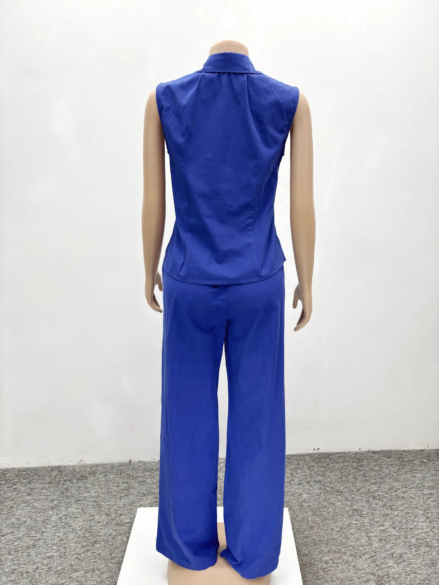 Women Pant Set Two Piece Sets Y2k Streetwear Pockets Turn Down Collar Sleeveless Shirt Wide Leg Pants Elastic Waist Work Spring