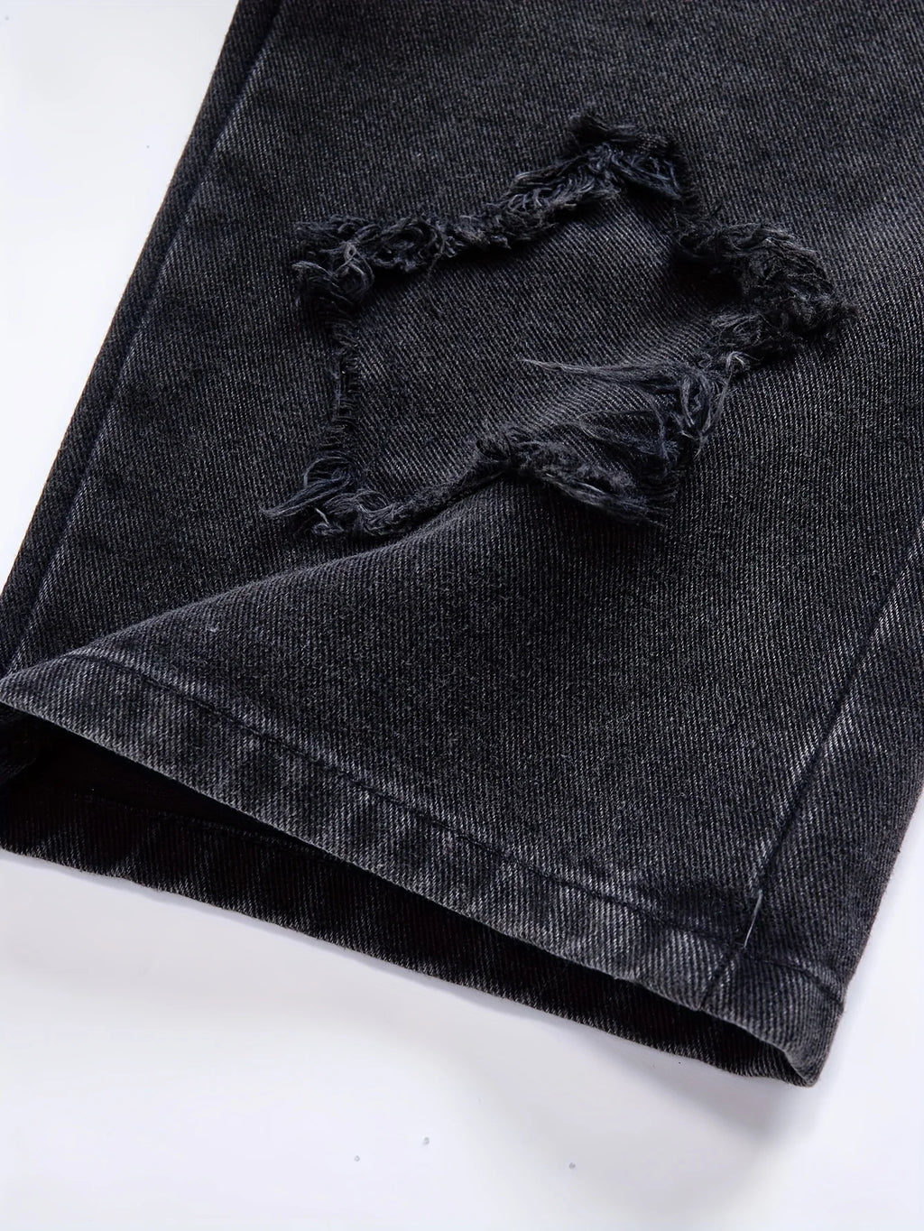 Girls Y2K Washed Fabric Five-Star Pattern Patchwork Denim Straight-Leg Pants Versatile Trendy All-Seasons.Full elastic waistband