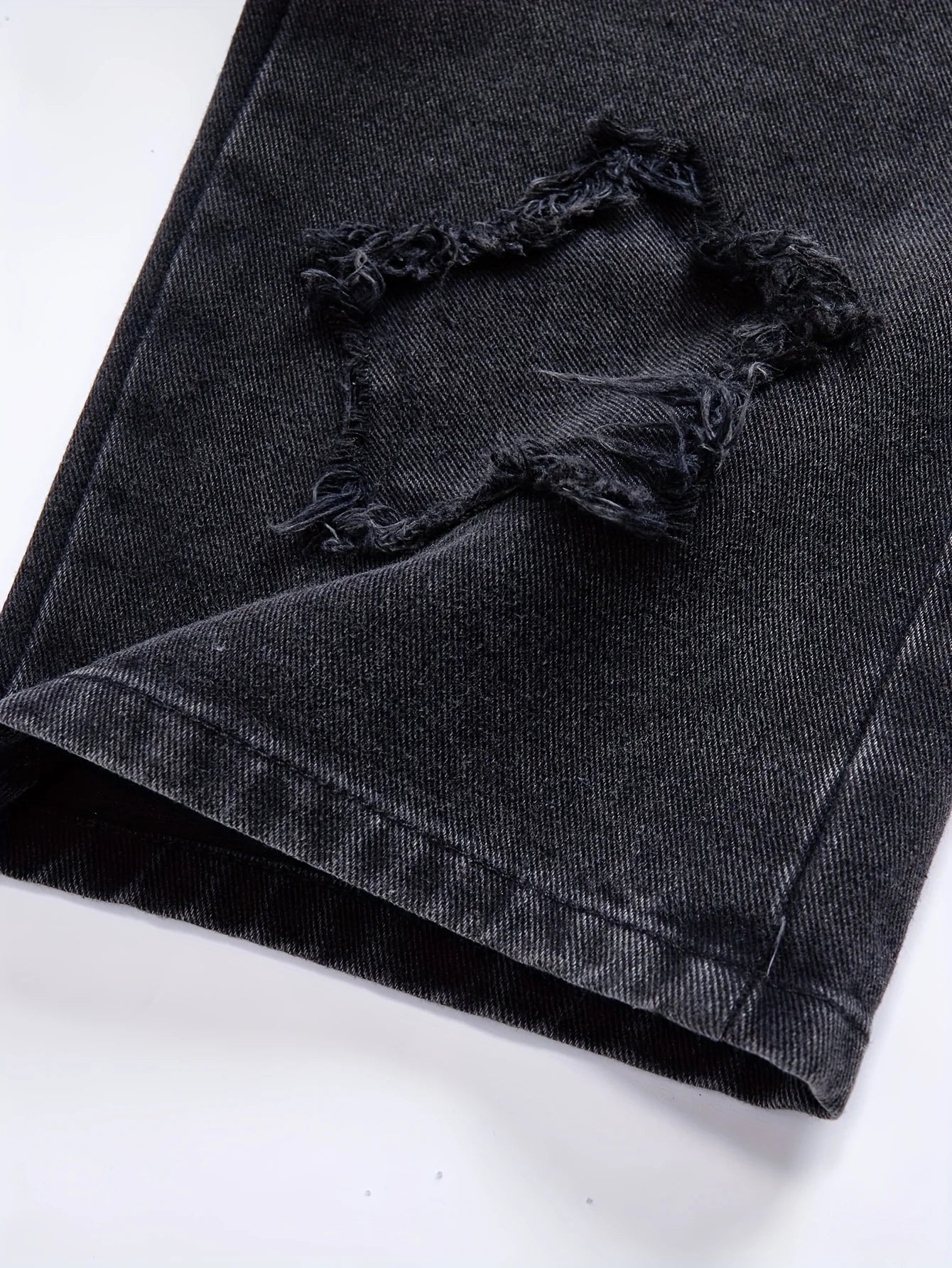 Girls Y2K Washed Fabric Five-Star Pattern Patchwork Denim Straight-Leg Pants Versatile Trendy All-Seasons.Full elastic waistband