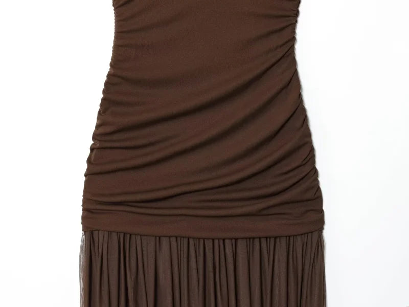 ETJ 2025 new women's party sexy see-through long dress fashion silk mesh stitching stand collar sleeveless dress