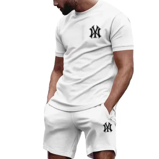 New hot selling 2026 men's two-piece sportswear short sleeved T-shirt and pants set running fitness summer