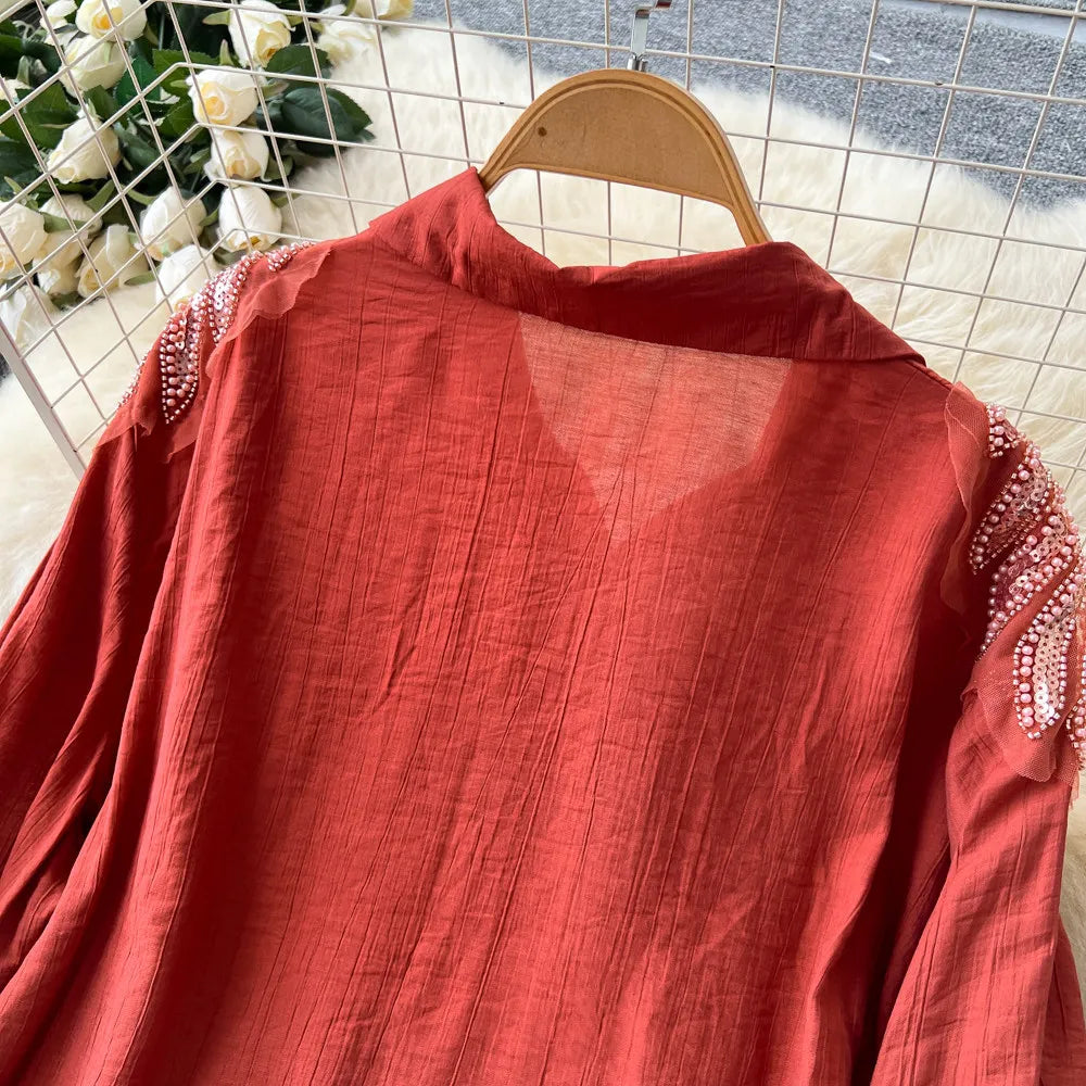 Women Two Piece Sets Dress Set Full Sleeve Shirt Casual Loose Long Dresses Sling A Line Y2k Streetwear Elegant Work Summer 2026