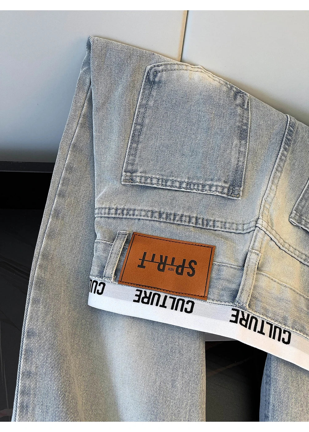 American Vintage Ripped Patchwork Jeans for Women Light Blue High Waist Straight Loose Denim Pants Spring Fall Wide Leg Trousers