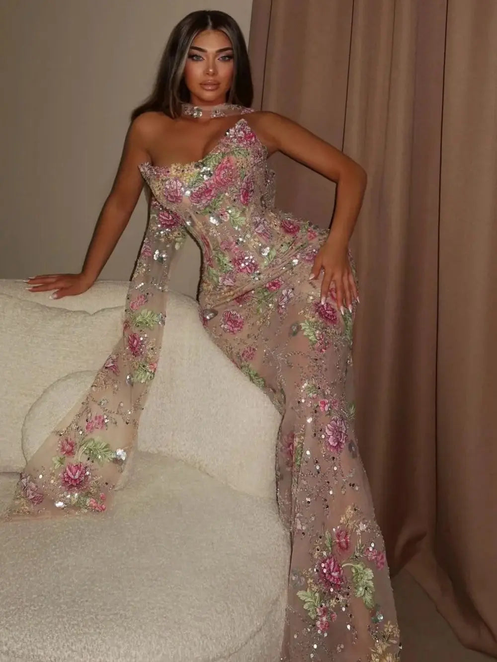 Sansa 2026 Customized Sleeveless Prom Dresses Lace Embroidery Flower Appliques Lace-Up Trumpet Mermaid Formal Evening Party Gown